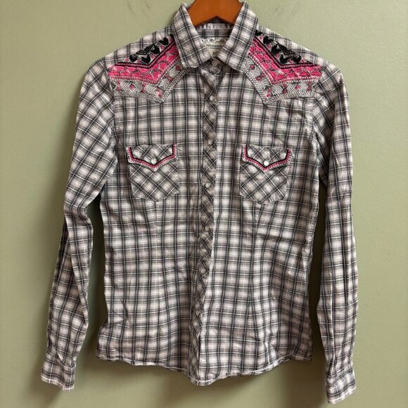 Panhandle Rough Stock Women Shirt Sz S Pearl Snap Embroider Texas Cowgirl Rodeo - Picture 1 of 13